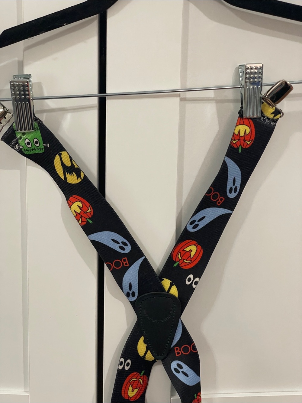 Black Halloween Print Men's Suspenders with Pumpkin & Ghost Motif